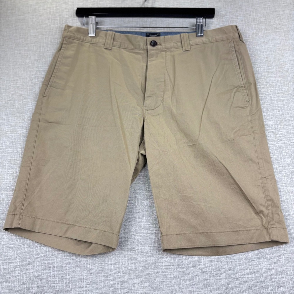 J.Crew Mens Stretch Chino Shorts Khaki Tan Size 33 10.5 Inseam Flat Front